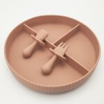 Fourchette en silicone pour enfant, 3 pi�ces, bol, assiette, anti - chute, fourchette, cuill�re, fourchette, ...