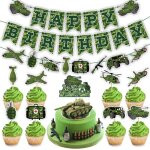 Fournitures de fte d'anniversaire camouflage, bannire d'anniversaire camouflage vert, soldat militaire, ...