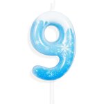 Frozen bougies flocon anniversaire 9, blanches et bleu de neige paillettes bougie chiffre, bougie d'anniversai ...