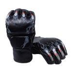 Gants de combat en cuir pais, motif patte de tigre noir, doublure en latex, gants de boxe demi - doigt ...