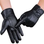 Gants en cuir coupe - vent pour cran tactile pour hommes, gants chauds et impermables d'hiver pour ...