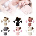 Gants en laine de couleur unie pour bb, lot de 3 pices, bonnet, mitaines, echarpe, double fourrure, ...