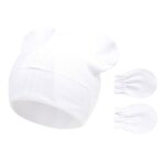 Gants tricot�s anti - rayures pour b�b�, ensemble de chapeaux avec oreilles d'ours, en coton doux, mitaines, ...