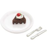 Gâteau au chocolat miniature dans assiette + couverts - rico design bois Gâteau au chocolat miniature dans assiette + couverts - rico design bois