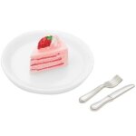 Gteau a la fraise miniature dans assiette + couverts - rico design bois