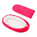 Gigoteuse cocon toiles grises et roses sur fond blanc rose