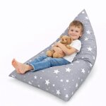 Ginger home little stars pouf enfant convertible en transat, 100% coton, gris a etoiles, 127x81x76 cm ...