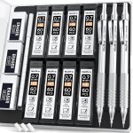 Gjfty - 3 pices porte mine d'artiste mtal, critrium 0, 7 mm avec 6 tubes recharges de plomb hb, 3 ...