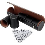 Gobelet a ds en cuir noir (lot de 5) avec 25 ds de jeux & etui de transport - gobelets professionnels ...