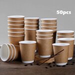 Gobelet en papier epais jetable 280ml, 50 pièces, porte boisson de bureau pour enfants, anti brûlure, ... Gobelet en papier epais jetable 280ml, 50 pièces, porte boisson de bureau pour enfants, anti brûlure, ...