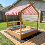 Grand bac a sable en bois avec couvercle, bassin pour enfants ext�rieur jardin, 113x116x142 cm
