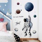 Grand stickers muraux astronaute (84x125 cm) i autocollant mural espace plan�te galaxie fus�e lune i ...