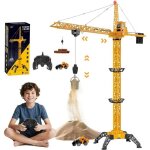 Grue a tour tlcommande 138 cm, 6 canaux rc, rotation 680, jeu chantier enfant avec lumires (jaune). ...