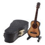Guitare en bois 1:12 avec etui, instrument de musique miniature, maison de