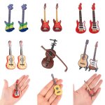 Guitare electrique miniature en bois 1 / 6 1 / 12, mod�le de jouet pour d�coration de maison de poup�e ...