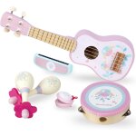 Guitare pour enfant fille - instrument demusique en bois - jouet avec ukull, tambourin, maracas, harmonica, ...