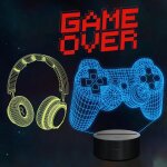 Hamiltion - veilleuse 3d game over illusion de pixels, manette de jeu (3 motifs) avec tlcommande, 16 ...