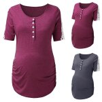 Haut de maternit en patchwork pour femmes, bouton laee, dbardeur d'allaitement, chemise double couche, ...