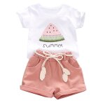 Hauts et short imprim lettres pastque pour bb fille, vtements en coton a manches courtes, 2 pices ...