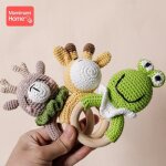 Hochet pour bébé anneau de dentition en bois fait a la main sans bpa, bracelet avec animal fait au crochet, ... Hochet pour bébé anneau de dentition en bois fait a la main sans bpa, bracelet avec animal fait au crochet, ...