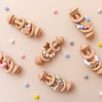 Hochet en bois pour b�b�, jouet en forme d'�toile, anneau de dentition a main, cha�ne de sucette musicale, ...