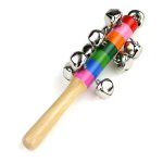 Hochet avec clochette en bois pour b�b� de 0 a 12 mois, jouets educatifs, instruments de musique color�s ...