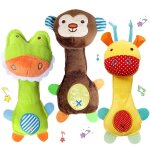 Hochet doux pour b�b�, jouet sonore d'animal, puzzle en peluche, cadeau id�al, 3 a pi�ces / ensemble