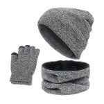 Hommes femmes tricotes bonnet hiver chaud temps froid mode chapeau echarpe gants set