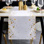 Hthed - chemin de table 183 cm blanc et dor chemins de table dcorations de table d'anniversaire nappes ...