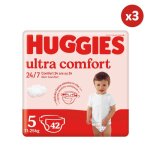 Huggies ultra comfort, 3x42 couches, taille 5 (12 - 17 kg)