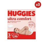 Huggies ultra comfort, 3x56 couches, taille 3 (4 - 9 kg)