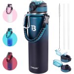 Insulated stainless steel water bottle double wall vacuum insulated water bottle with straw lids and ...
