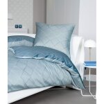 Janine linge de lit 2 pices - satin maco, coton merceris, finition soie, pastilles bleu 135x200cm