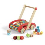 Janod - chariot de marche enfant en bois abc buggy tatoo - 30 cubes inclus - des 1 an, j05379, rouge