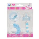 Jc toys 3 - piece blue accessory gift set includes bottle, pacifier, and rattle fits most dolls - ages ...