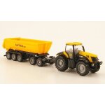 Jcb 8250, jaune, tracteur avec dolly et benne basculante , voiture miniature, miniature d�j� mont�e, ...
