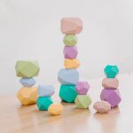 Jeu de construction jenga en bois pour enfants, jeu a empiler, en pierre color�e, style nordique, montessori ...