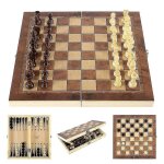 Jeu d�echecs international en bois 3 en 1 jeu de puzzle de plateau backgammon