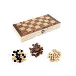 Jeu de dames, d'�checs et de backgammon 3 en 1 en bois avec plateau pliable et pi�ces.