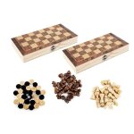 Jeu de dames, d'�checs et de backgammon en bois - 2 pi�ces de jeu pliable avec pions et d�s