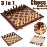 Jeu d'�checs classique 2 en 1 en bois, pi�ces d'�checs, backgammon, jeu de soci�t� pliable et portable, ...