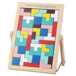 Jeu d'empilage de cubes en bois avec briques multicolores, casse - tête tetris pour enfants - b Jeu d'empilage de cubes en bois avec briques multicolores, casse - tête tetris pour enfants - b