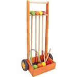 Jeu d'exterieur croquet en bois - chariot en bois