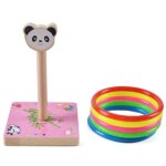 Jeu de lancer d'anneaux panda en bois pour enfants - jouet d'activit� amusant, 9x9x14. 7cm
