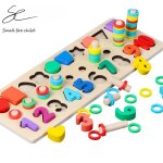 Jeu de maths montessori 3 en 1 en forme de chiffres, anneaux arc - en - ciel, planche de comptage pr�scolaire, ...