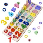 Jeu de puzzle en bois avec nombres, alphabet, jeu educatif montessori, planche a bois, maths, pche, ...