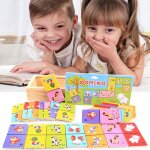 Jeu de soci�t� en bois de h�tre pour enfants, dominos, solitaire, apprentissage pr�coce, jeux educatifs ...
