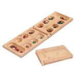 Jeu de socit avec pierres colores, jeu d'checs pliant en bois
