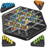 Jeu de triangles en cha�ne, jeu de soci�t� interactif, jeu d'�checs triangulaire avec 4 piquets de couleur ...