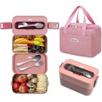 Jexnovashop - bento lunch box kit, 1600 ml double couche boite repas avec couverts + sac isolant, anti ...